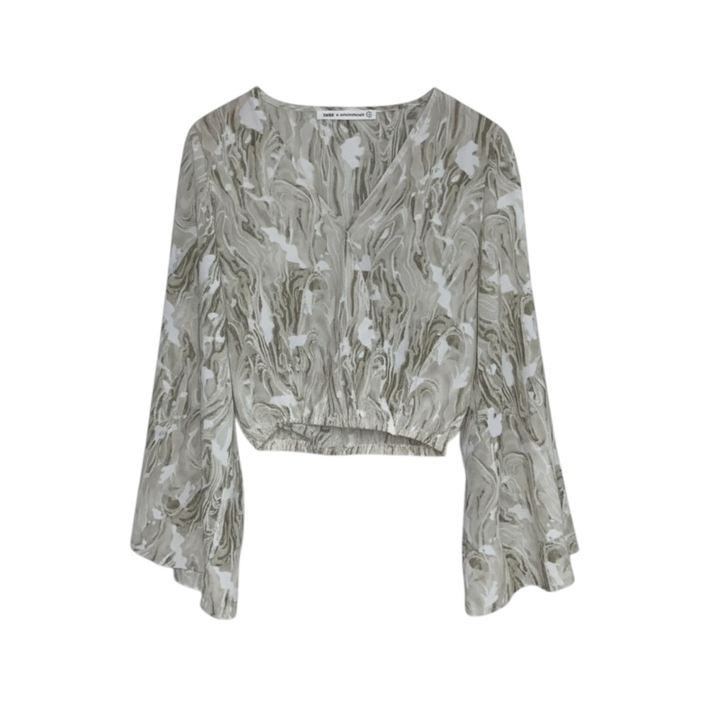 12th Tribe x TheSaltyBlonde Wide Sleeve Blouse Women’s Small Beige Patterned‎